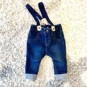 Baby boy Cat & Jack stretchy dark denim pants with removable suspenders